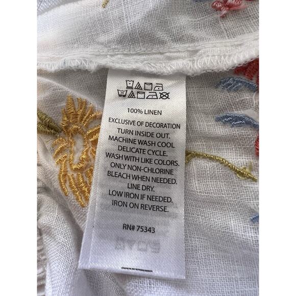 Calypso St. Barth White Linen Pants Straight Leg Embroidered Flowers L Beach - Picture 7 of 7